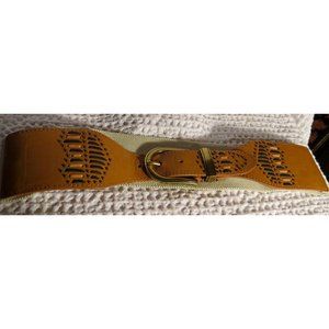 Tan Leather & Beige Cloth 39 Inch Belt